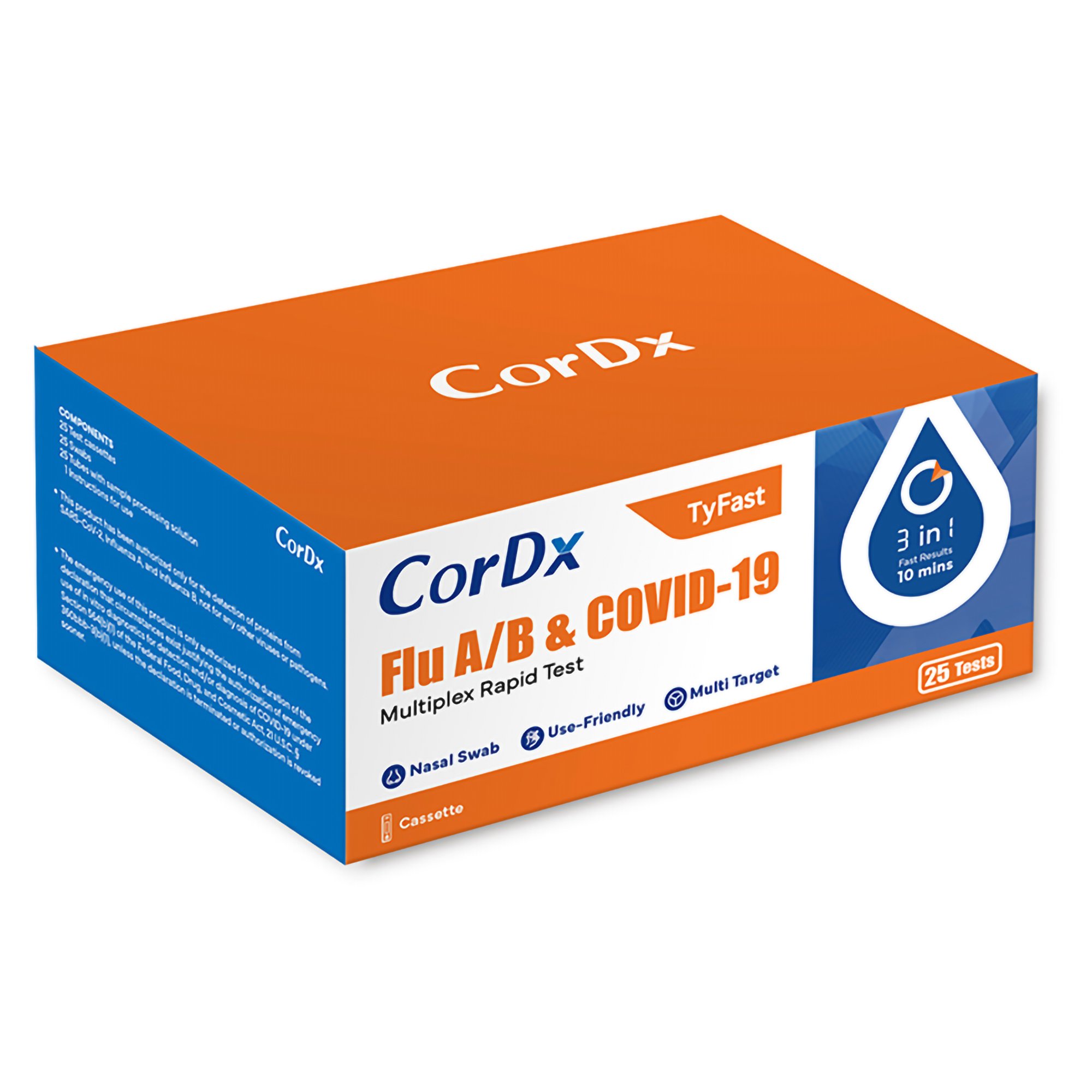 Test Rapid Respiratory Test Kit Tyfast Flu A+B / COVID-19 Multiplex Rapid Test 20 Tests by CorDx Inc.  ID ACT21001-25